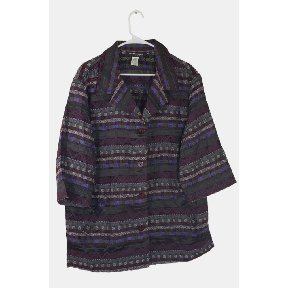 Sag Harbor Woman 20W Blazer Jacket‎ Purple Button Front Long Sleeve Polyester